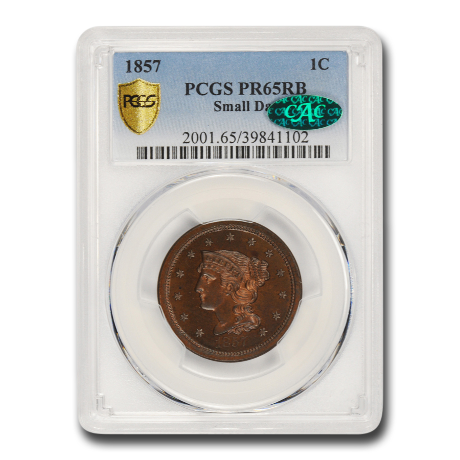 Buy 1857 Large Cent PR-65 PCGS CAC (Red/Brown, Small Date)