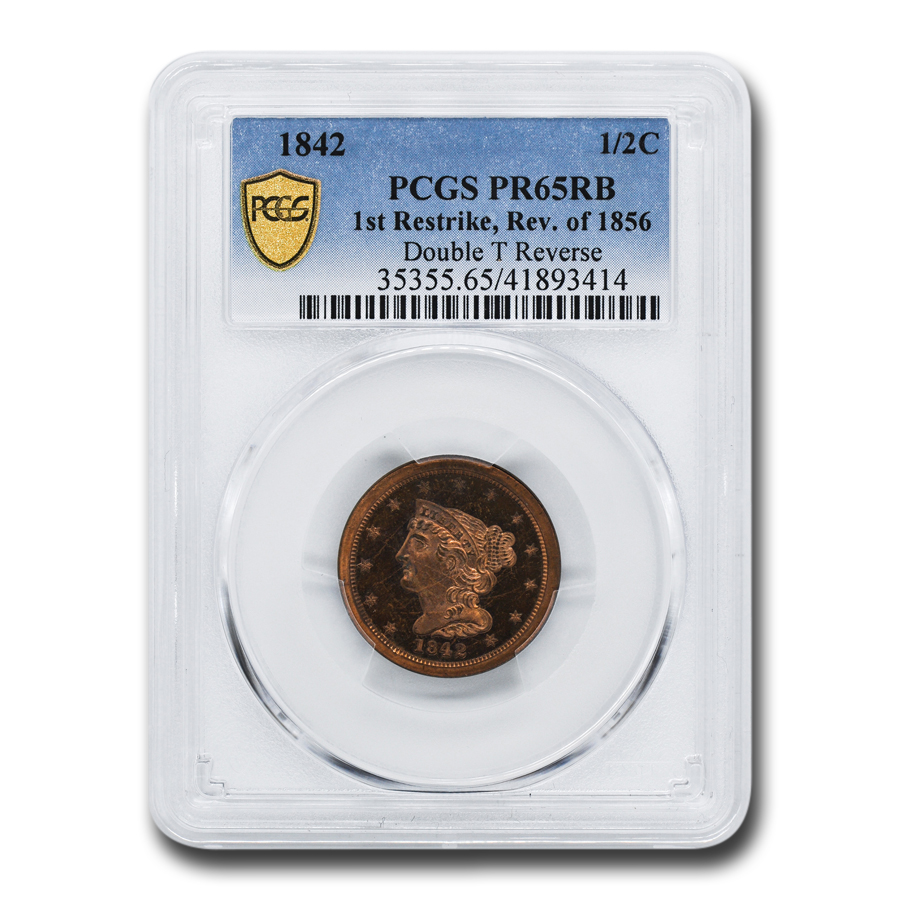 Buy 1842 Half Cent PR-65 PCGS (Red/Brown, Restrike, Rev of 1856)