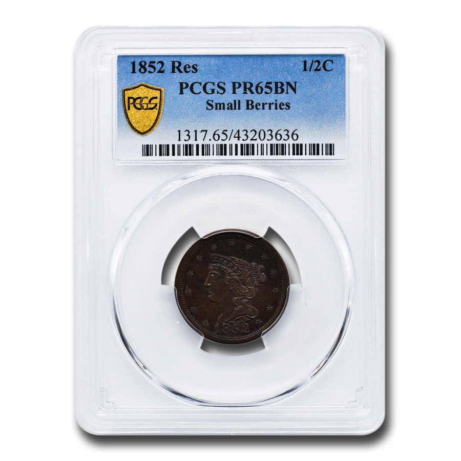 Buy 1852 Half Cent PR-65 PCGS (Brown, Restrike Small Berries) - Click Image to Close