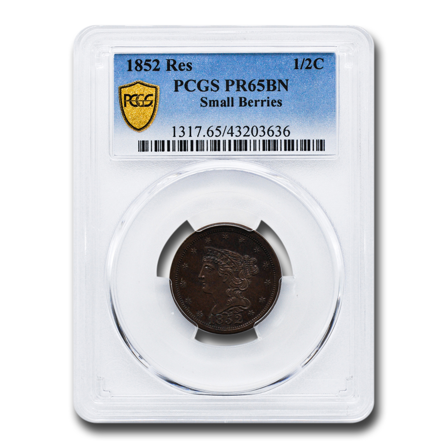 Buy 1852 Half Cent PR-65 PCGS (Brown, Restrike Small Berries)