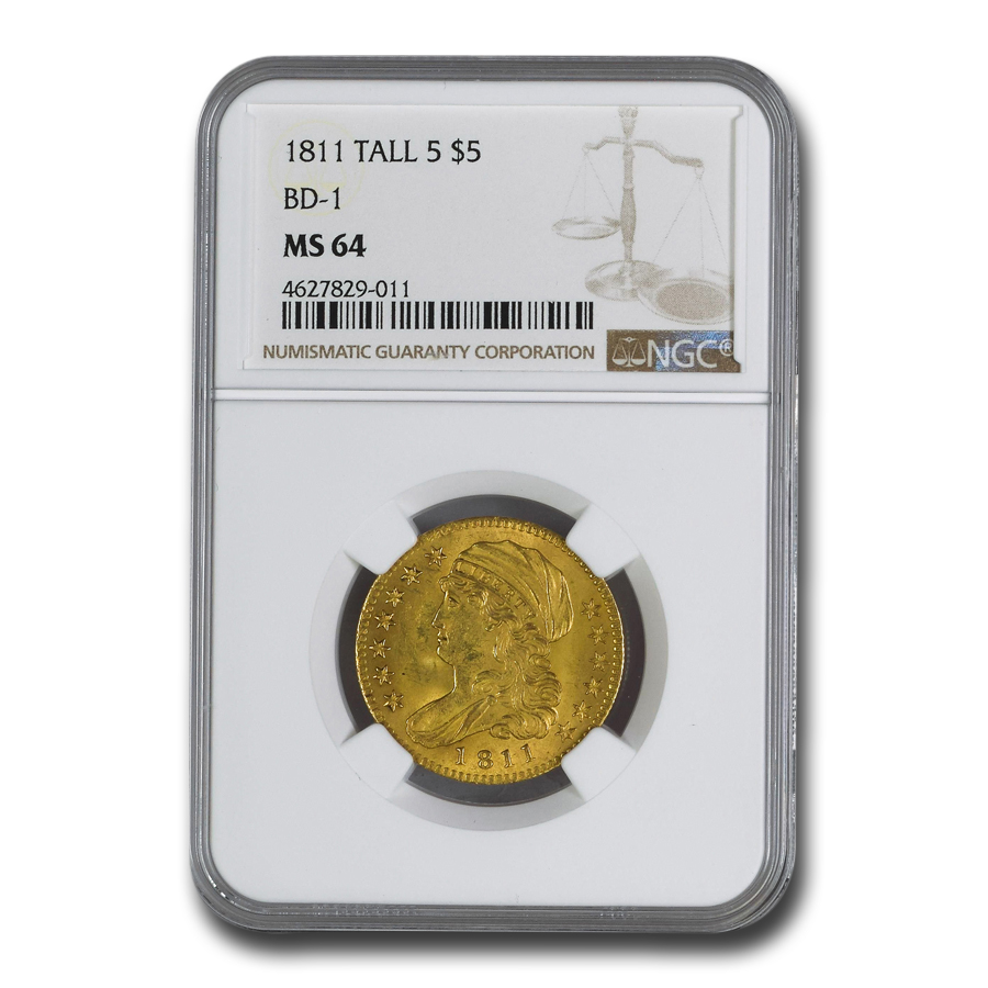 Buy 1811 $5 Capped Bust Gold Half Eagle MS-64 NGC (Tall 5, BD-1)