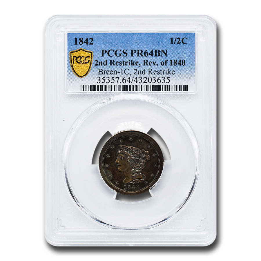 Buy 1842 Half Cent PR-64 PCGS (Brown, Reverse of 1840 2nd Restrike)
