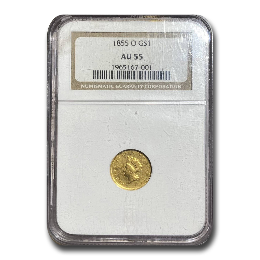 Buy 1855-O $1 Indian Head Gold Dollar AU-55 NGC