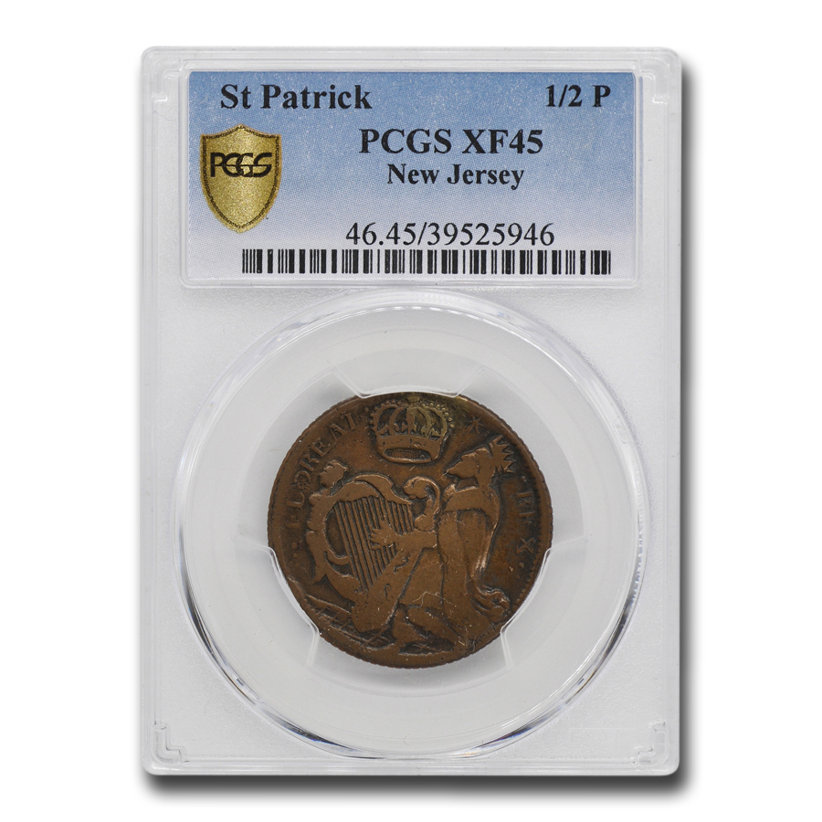 Buy St. Patrick New Jersey Copper Half Pence XF-45 PCGS