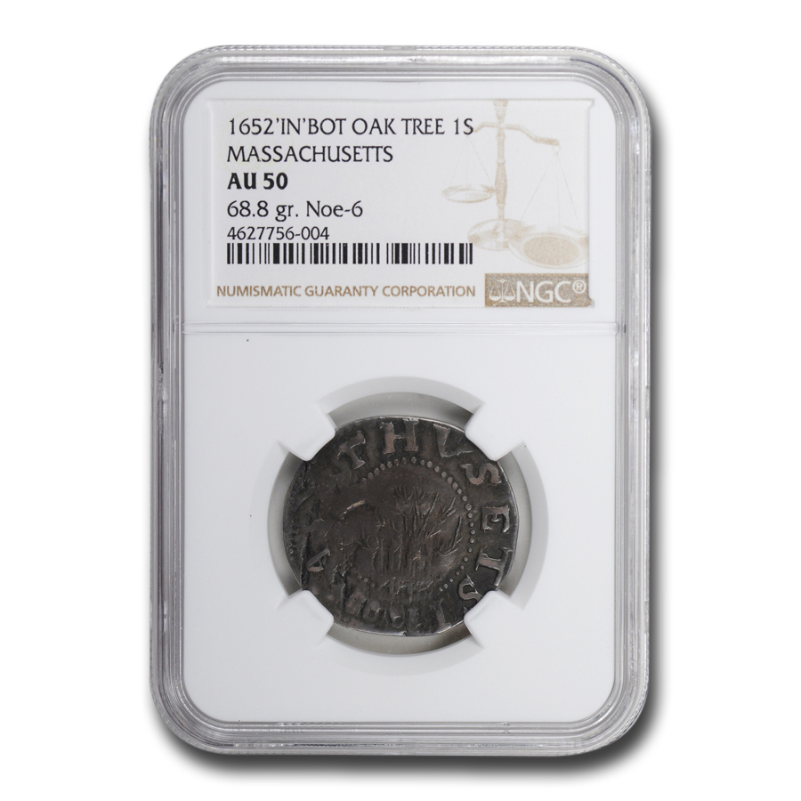 Buy 1652 IN BOT Oak Tree Shilling Massachusetts AU-50 NGC