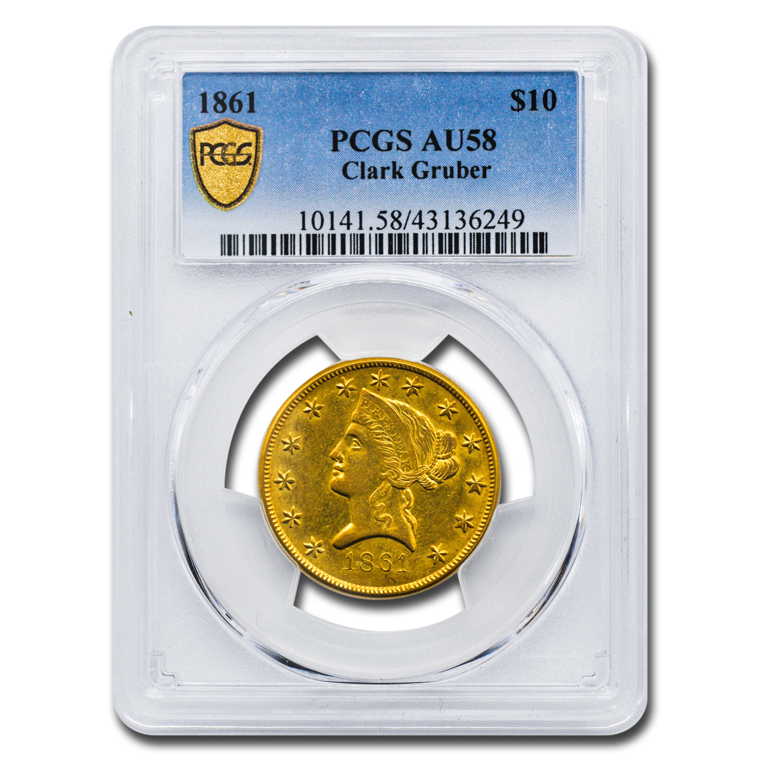 Buy 1861 $10 Clark Gruber Colorado Gold Rush AU-58 PCGS