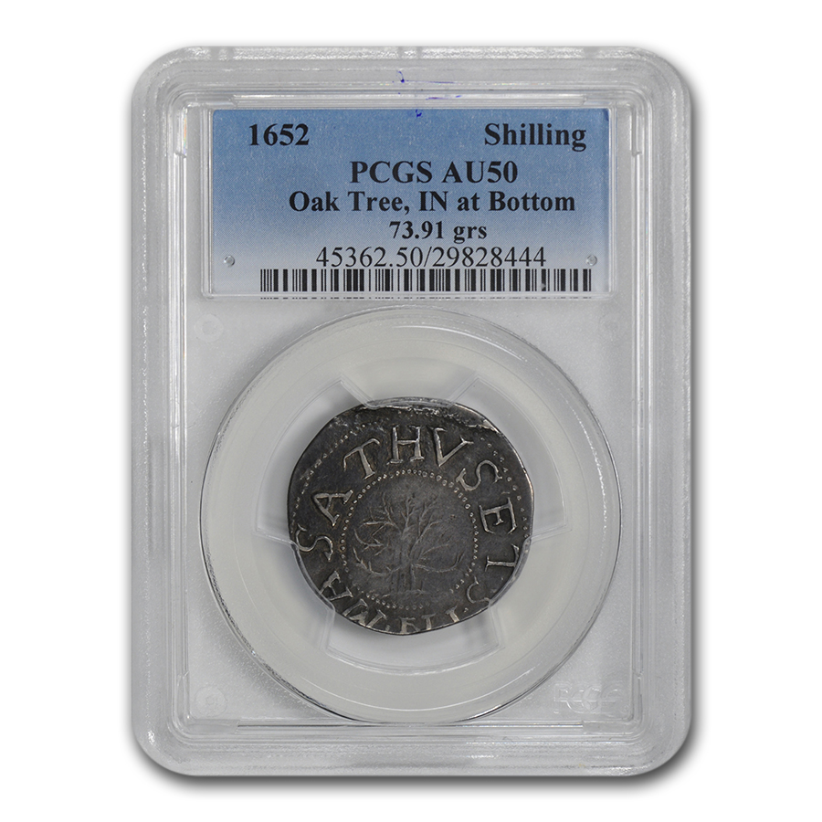 Buy 1652 Oak Tree Shilling "IN at BOT" Var AU-50 PCGS