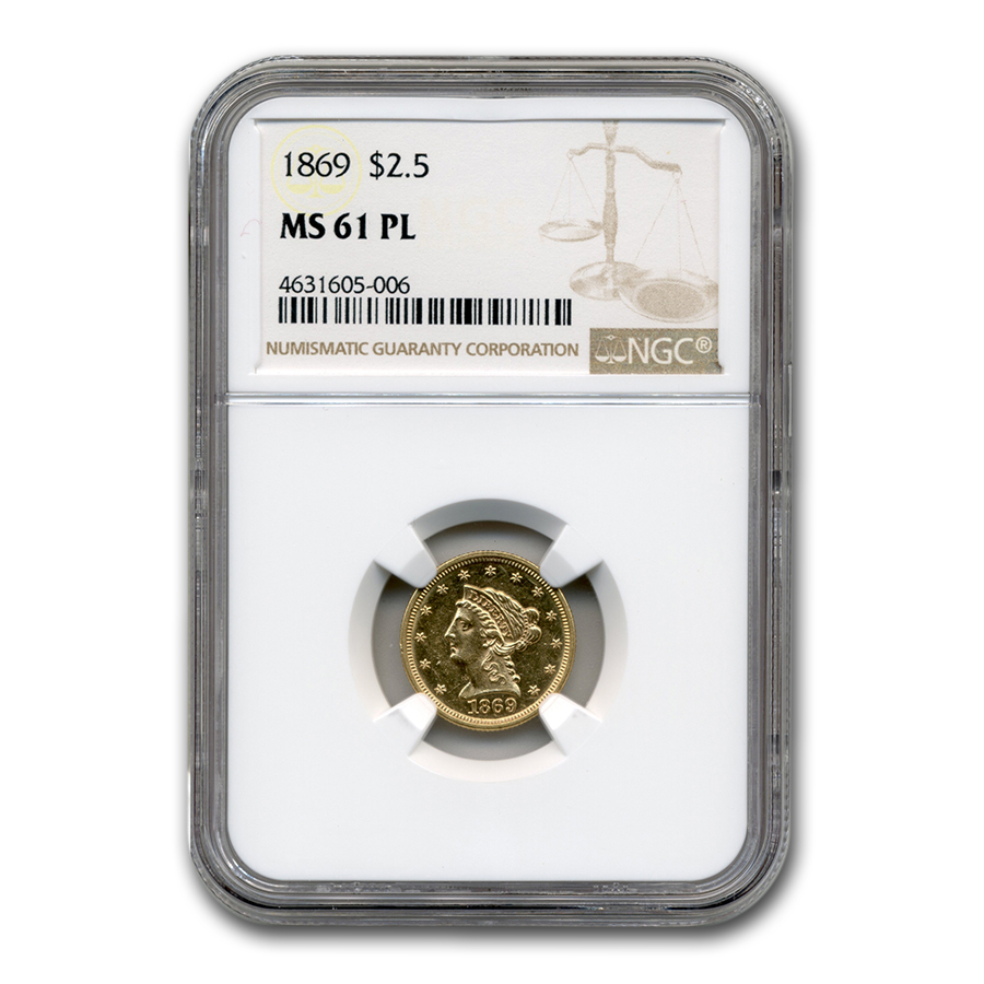 Buy 1869 $2.50 Liberty Gold Quarter Eagle MS-61 NGC (PL)