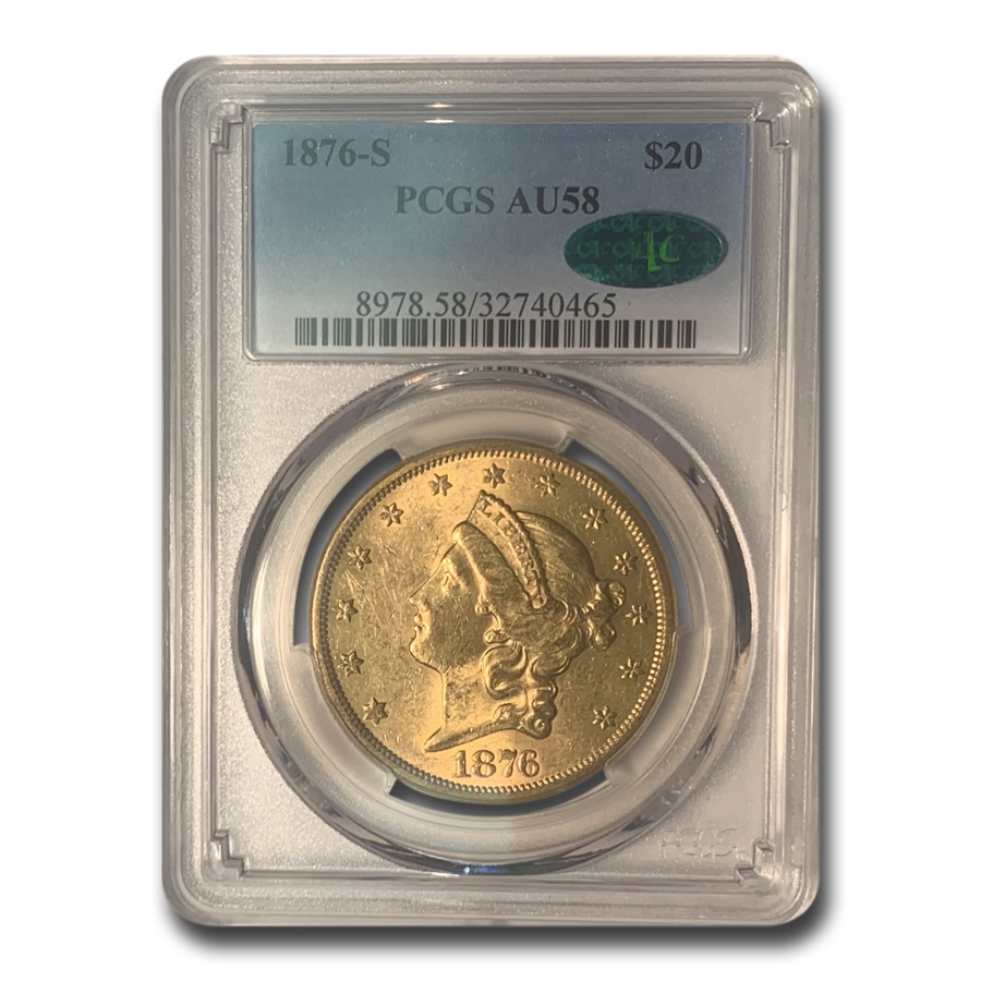 Buy 1876-S $20 Liberty Gold Double Eagle AU-58 PCGS CAC