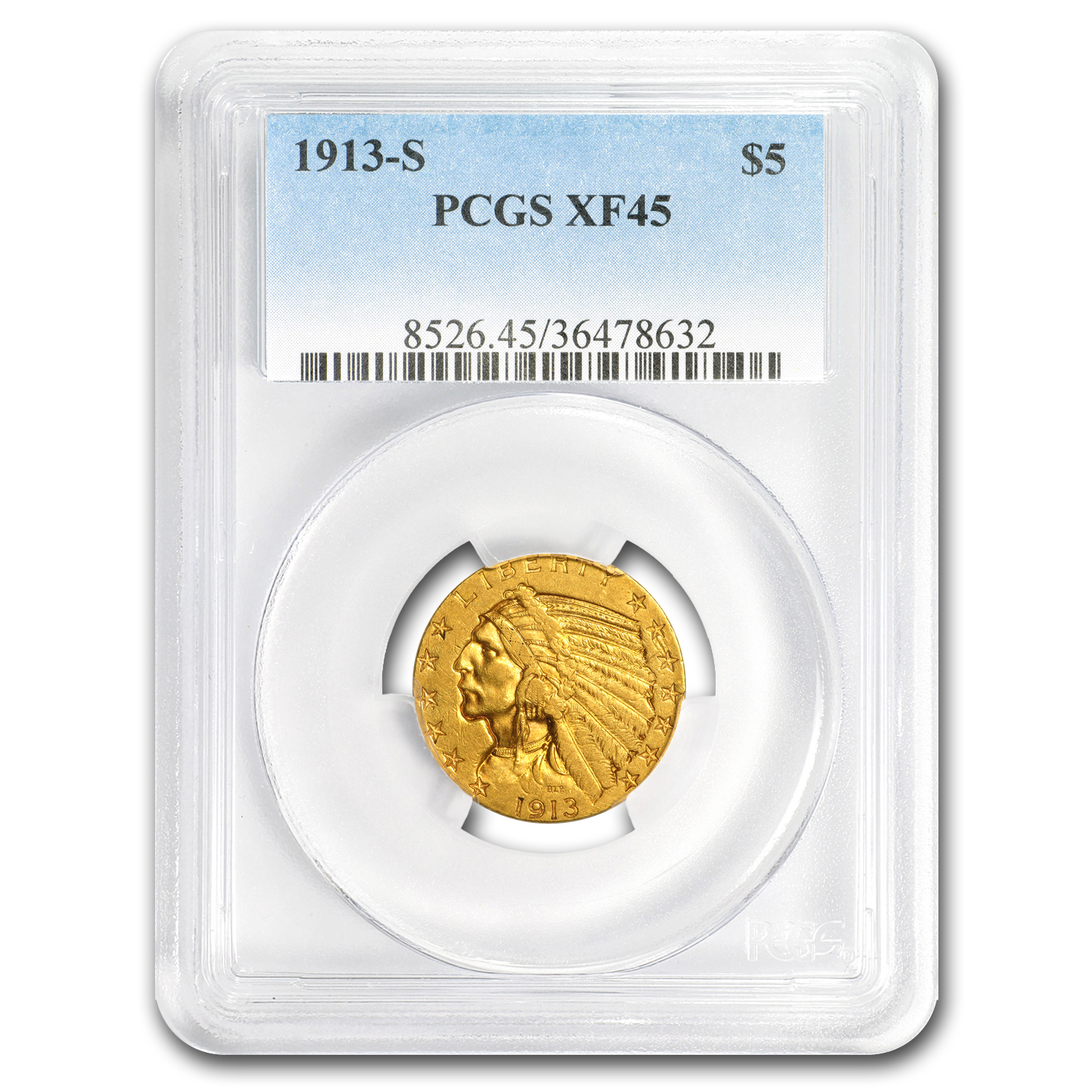 Buy 1913-S $5 Indian Gold Half Eagle XF-45 PCGS