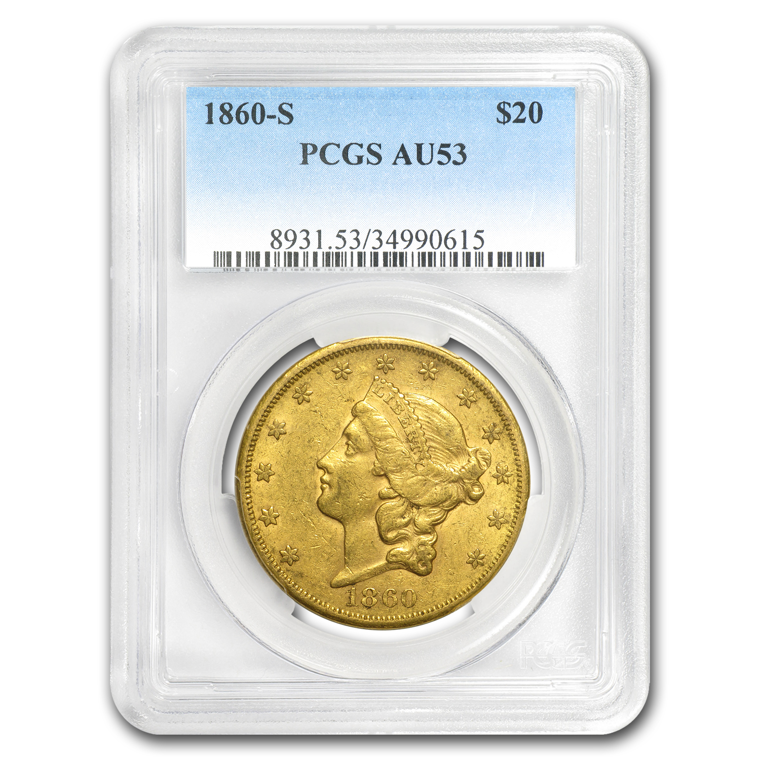 Buy 1860-S $20 Liberty Gold Double Eagle AU-53 PCGS