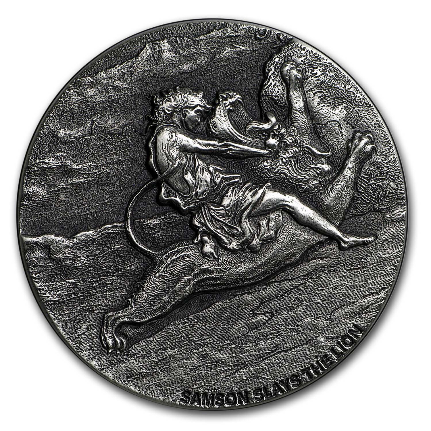 Buy 2019 2 oz Silver Coin - Biblical Series (Samson Slays the Lion) - Click Image to Close