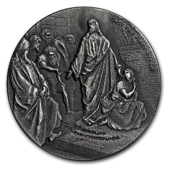 Buy 2019 2 oz Silver Coin - Biblical Series (Cast the First Stone) - Click Image to Close