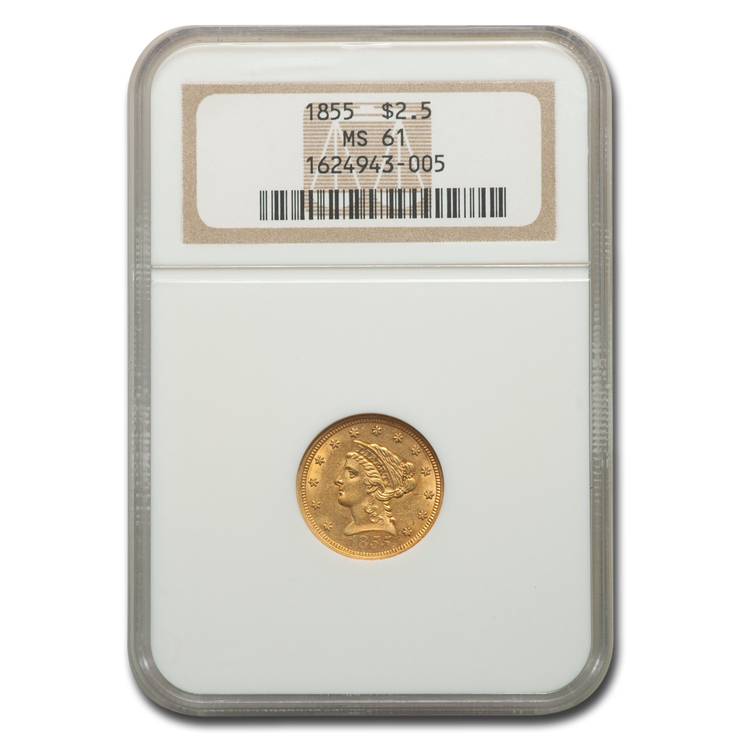 Buy 1855 $2.50 Liberty Gold Quarter Eagle MS-61 NGC - Click Image to Close