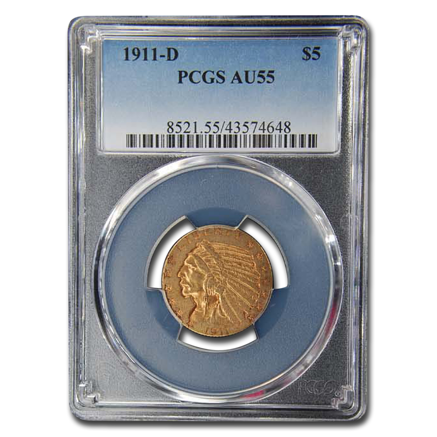 Buy 1911-D $5 Indian Gold Half Eagle AU-55 PCGS - Click Image to Close