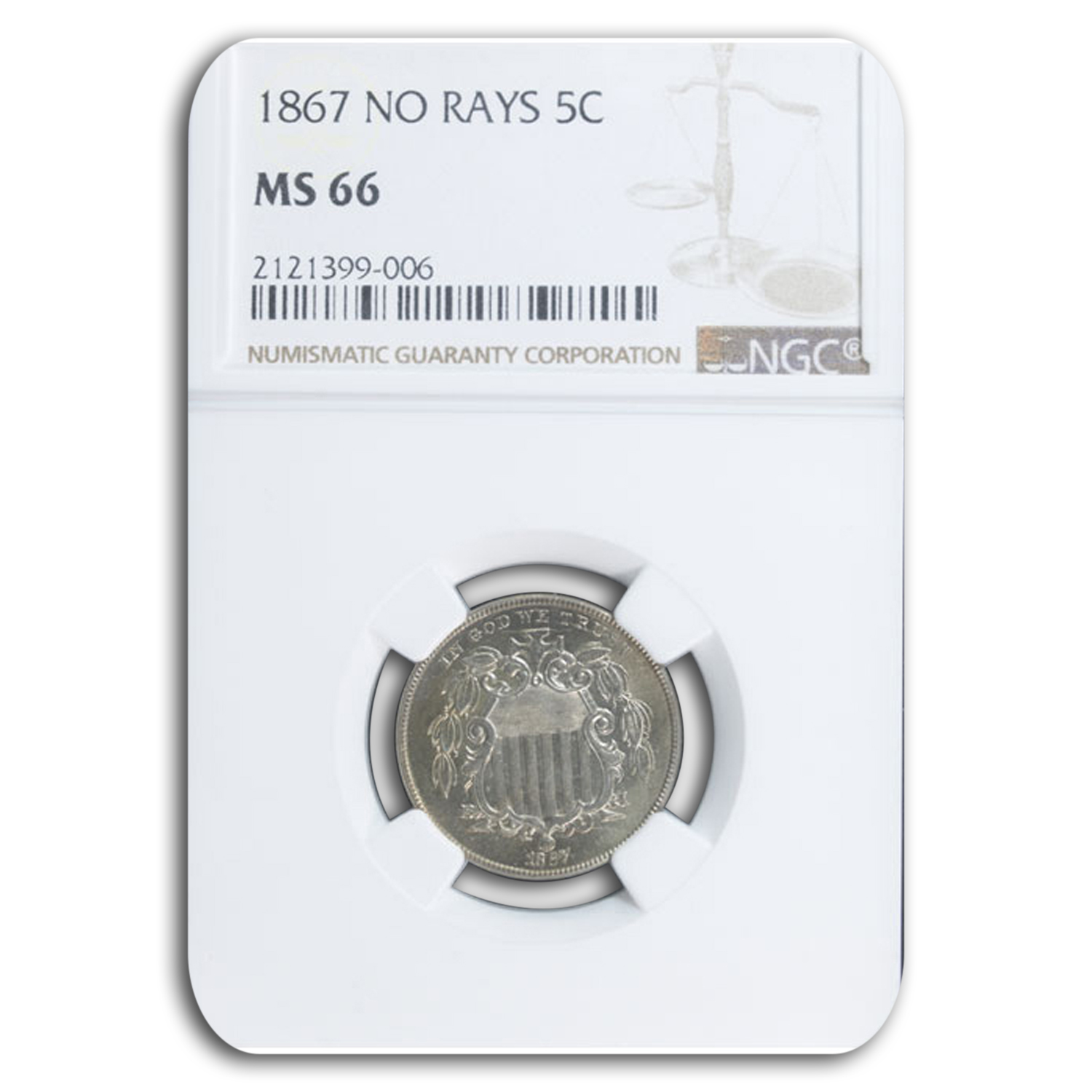 Buy 1867 Shield Nickel MS-66 NGC (No Rays)
