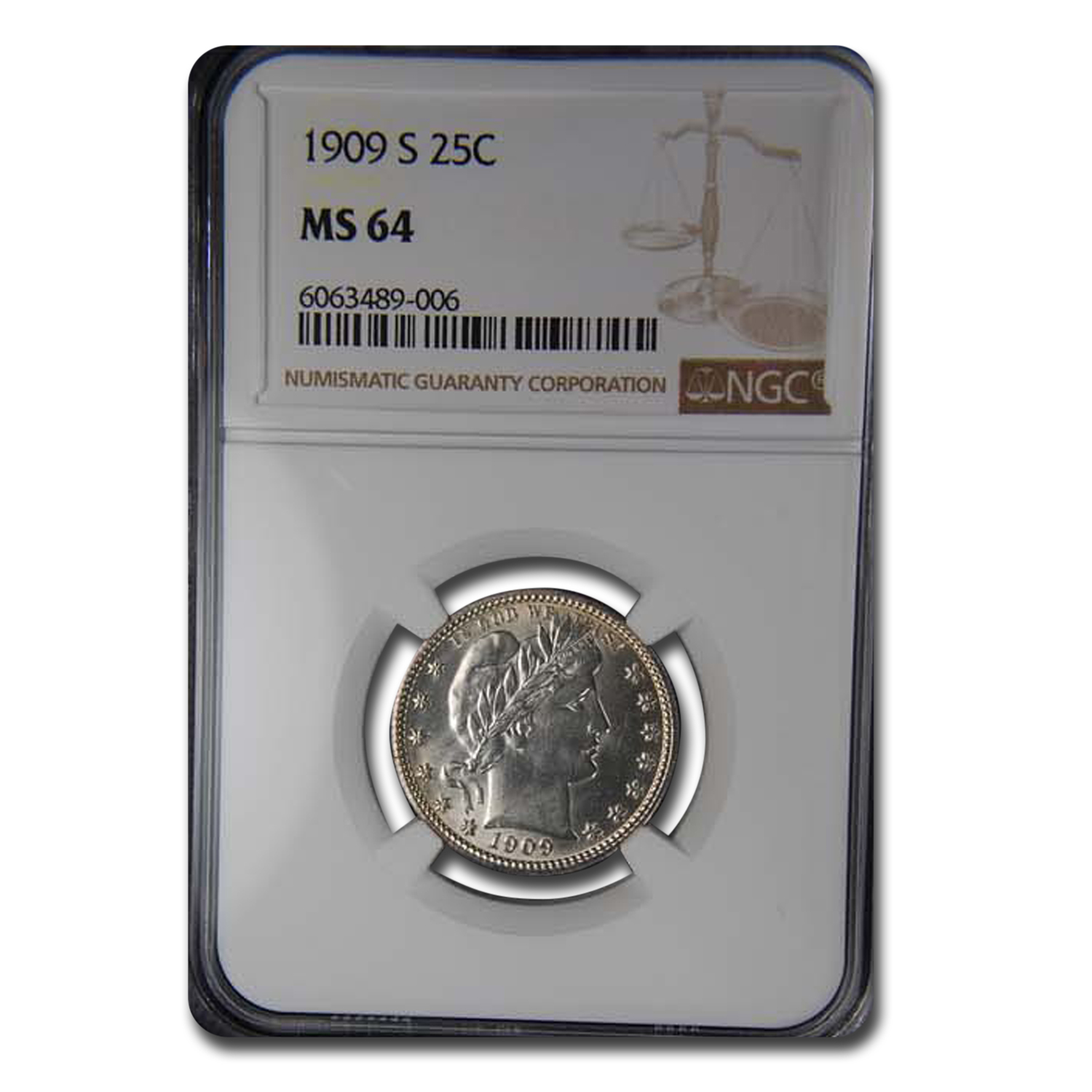 Buy 1909-S Barber Quarter MS-64 NGC