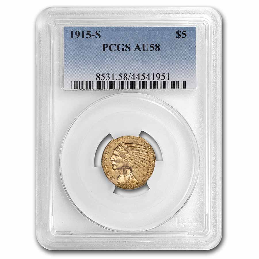 Buy 1915-S $5 Indian Gold Half Eagle AU-58 PCGS - Click Image to Close