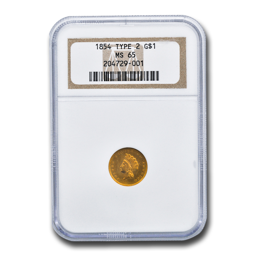 Buy 1854 $1 Indian Head Gold Type-II MS-65 NGC