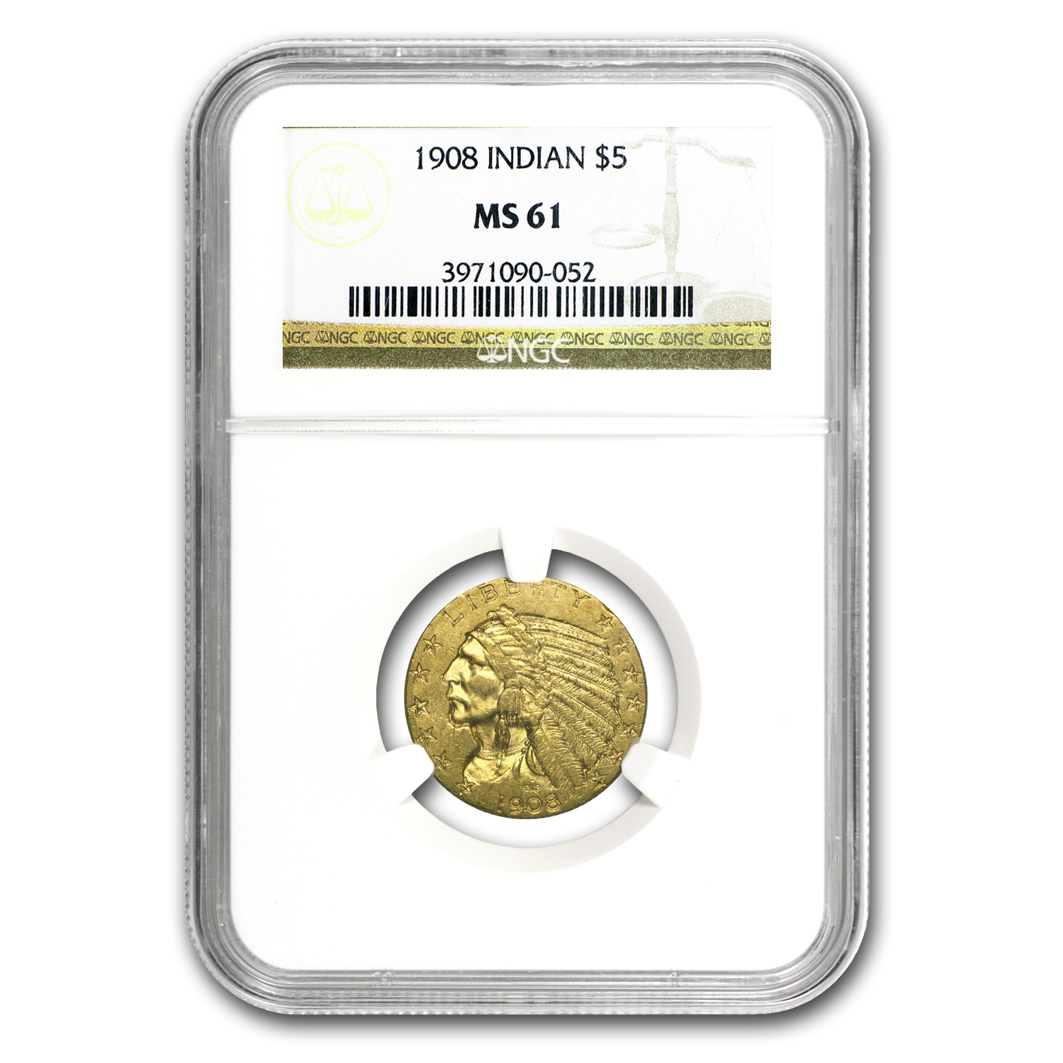 Buy 1908 $5 Indian Gold Half Eagle MS-61 NGC