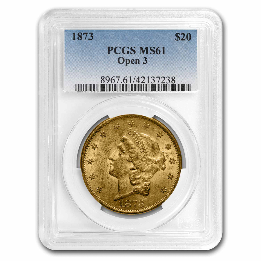 Buy 1873 $20 Liberty Gold Double Eagle Open 3 MS-61 PCGS