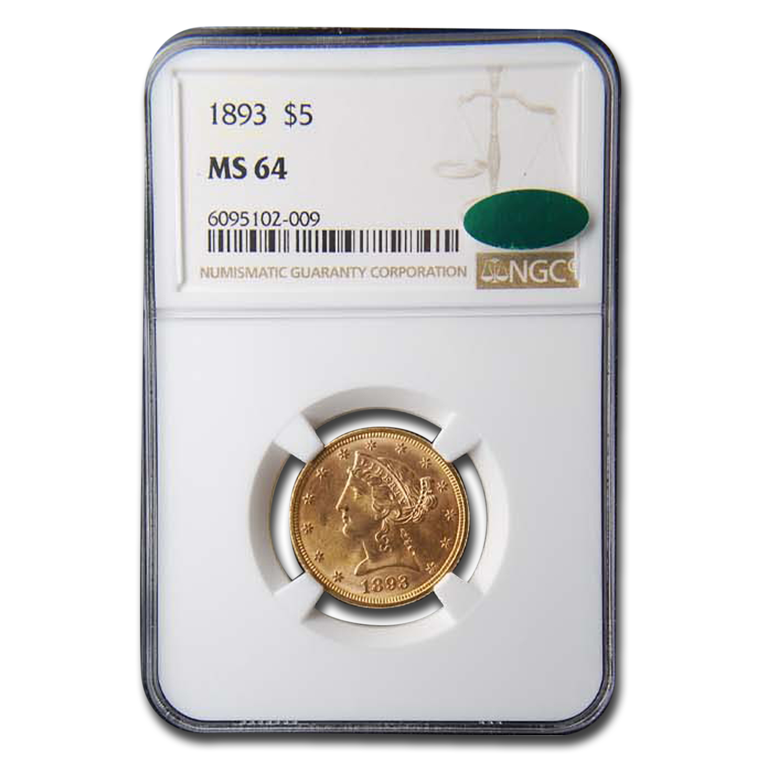 Buy 1893 $5 Liberty Gold Half Eagle MS-64 NGC CAC - Click Image to Close