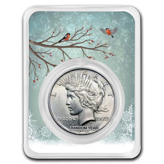 Buy 1922-1935 Peace Silver Dollar BU- w/Snowy Birds Card