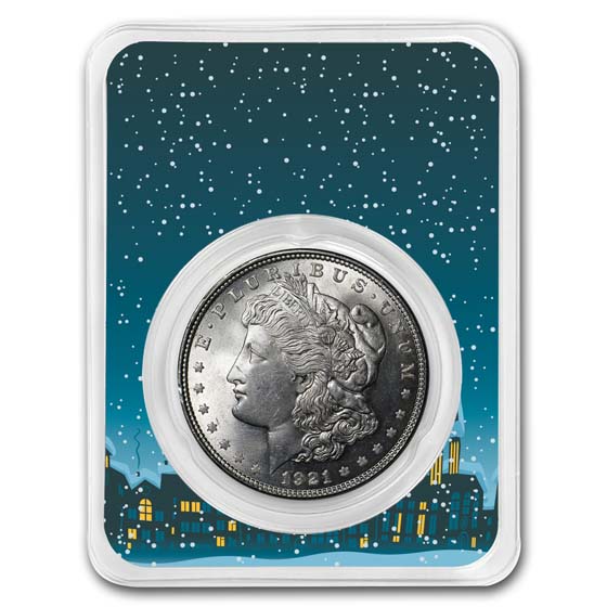 Buy 1921 Morgan Silver Dollar BU - w/Snowy Village Card