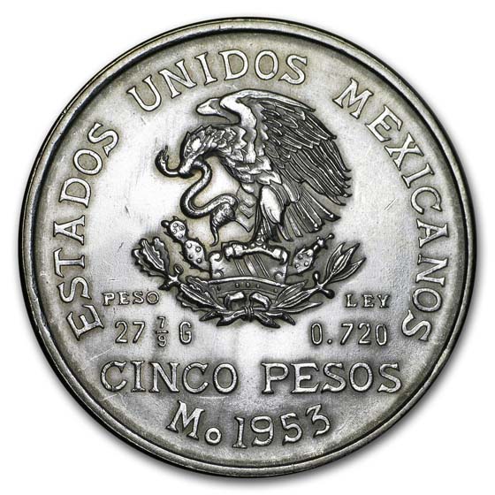 Buy 1953 Mexico Silver 5 Pesos Hidalgo BU (ASW .6431 oz) - Click Image to Close