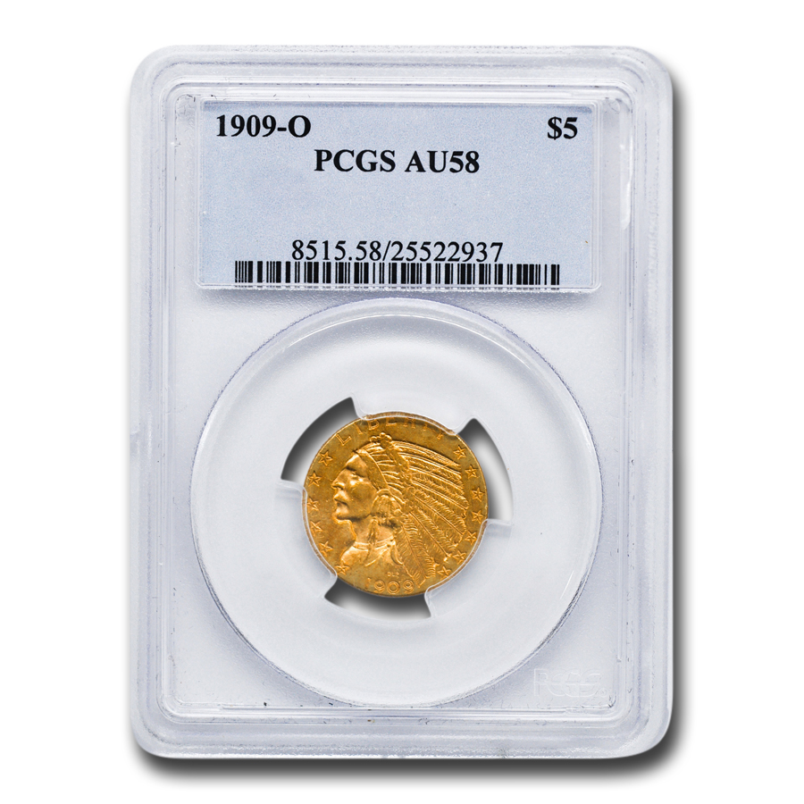 Buy 1909-O $5 Indian Gold Half Eagle AU-58 PCGS
