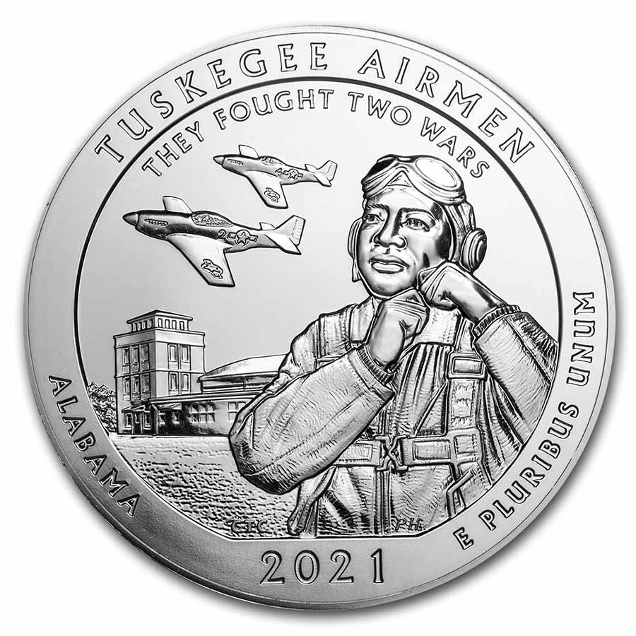 Buy 2021 5 oz Silver ATB Tuskegee Airmen National Historic Site, AL - Click Image to Close