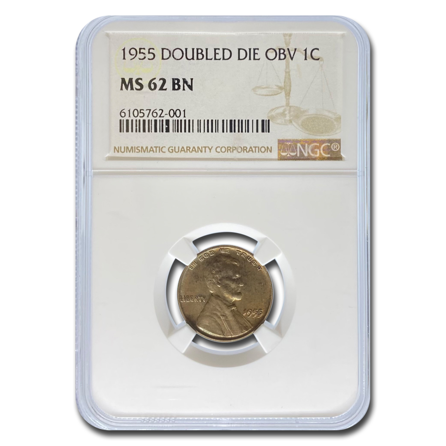 Buy 1955 Lincoln Cent Doubled Die Obverse MS-62 NGC (Brown)