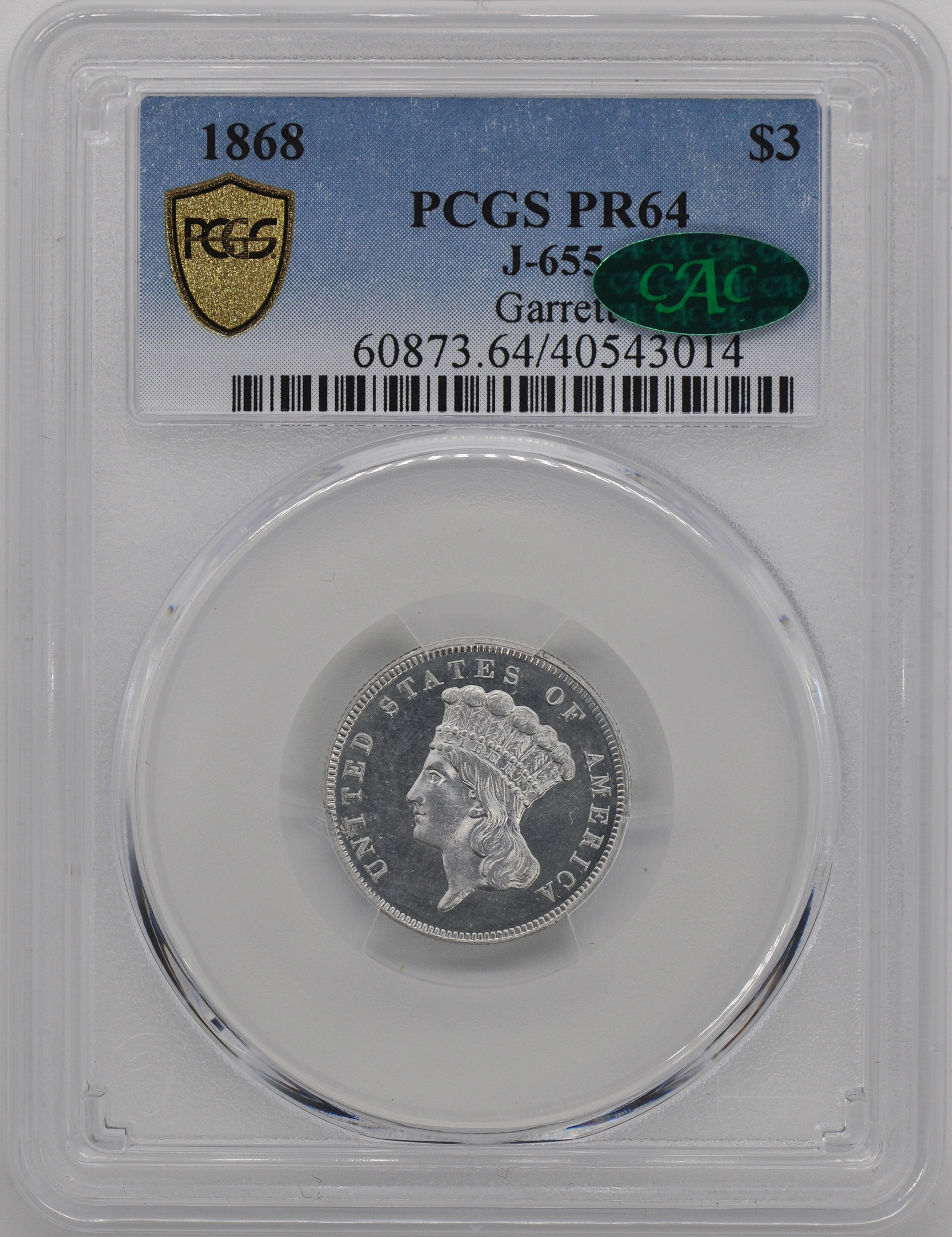 Buy 1868 $3 Princess Pattern PR-64 PCGS CAC (J-655)