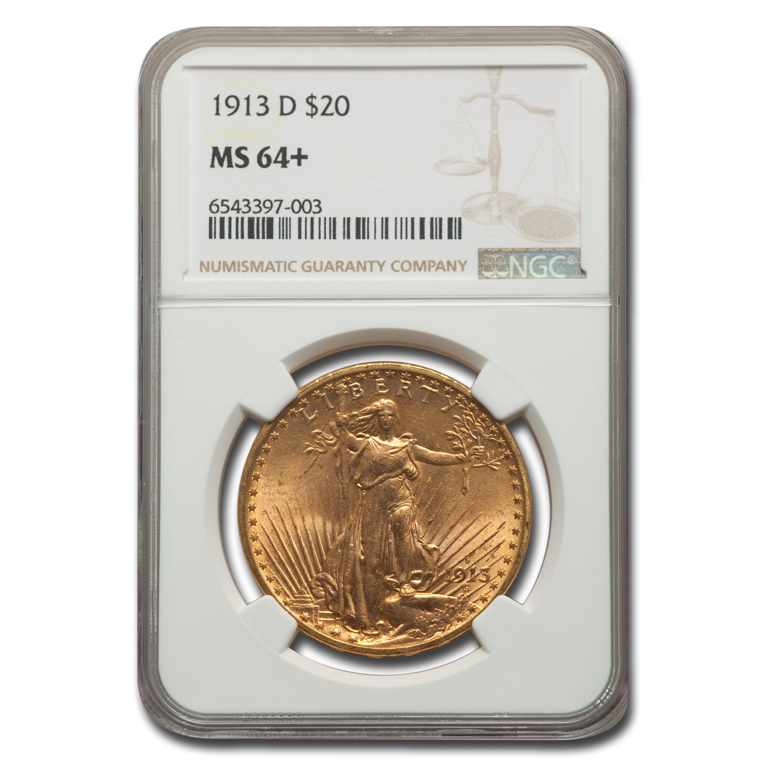 Buy 1913-D $20 Saint-Gaudens Gold Double Eagle MS-64+ NGC