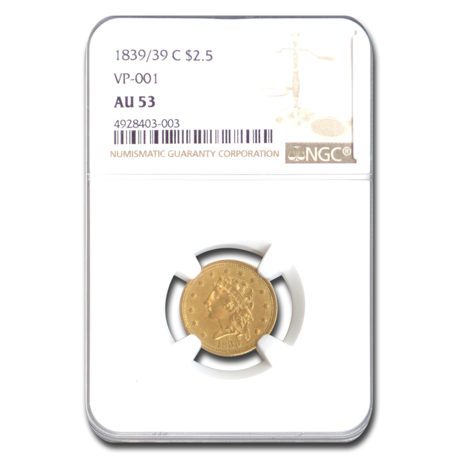 Buy 1839/1839-C $2.50 Gold Classic Head Quarter Eagle AU-53 NGC