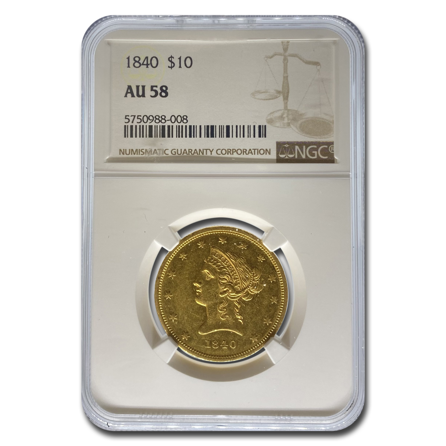 Buy 1840 $10 Liberty Gold Eagle AU-58 NGC