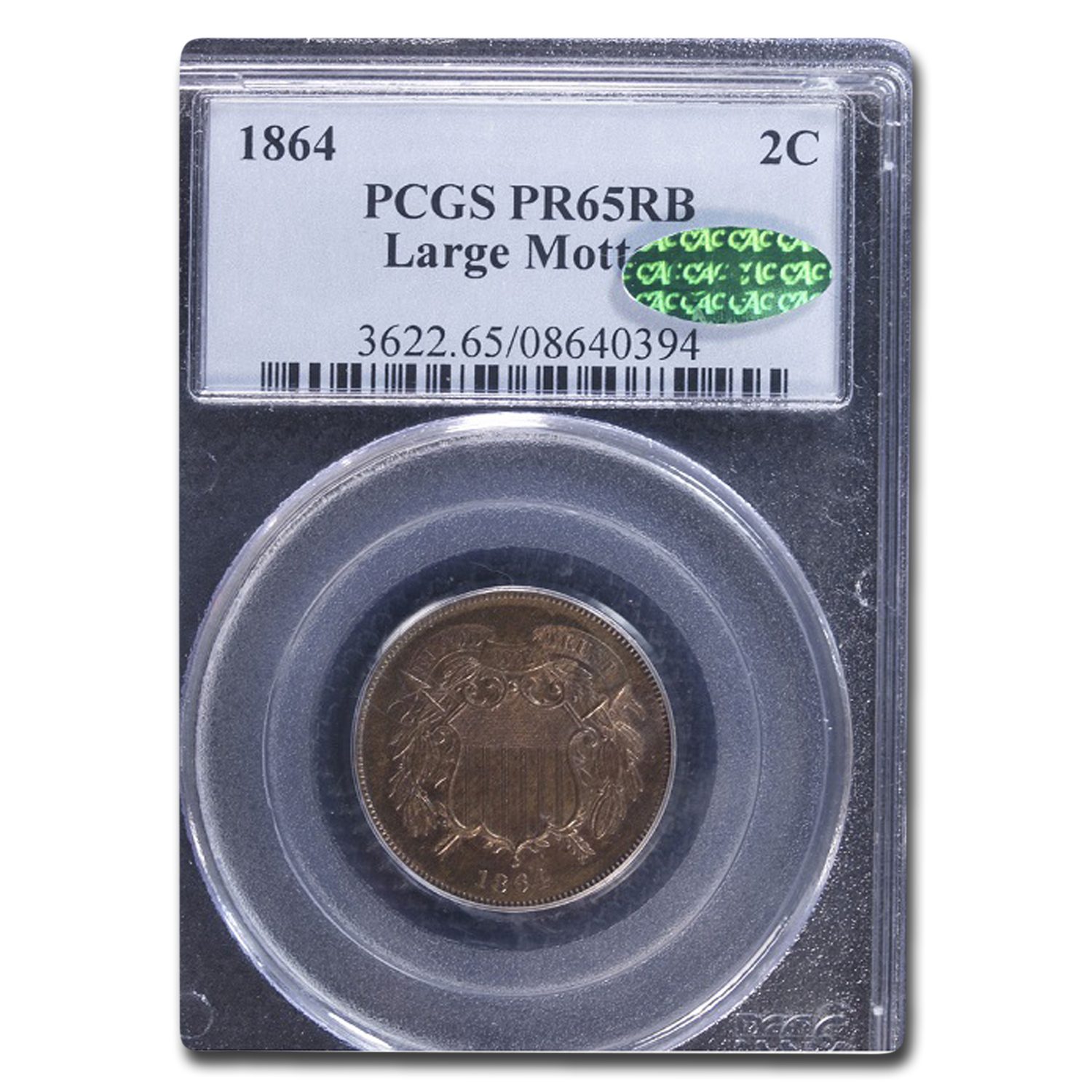 Buy 1864 Two Cent Piece PR-65 PCGS CAC (Red/Brown, Large Motto)
