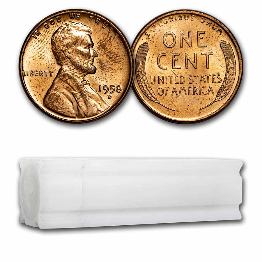 Buy 1958-D Lincoln Cent 50-Coin Roll Avg Circ