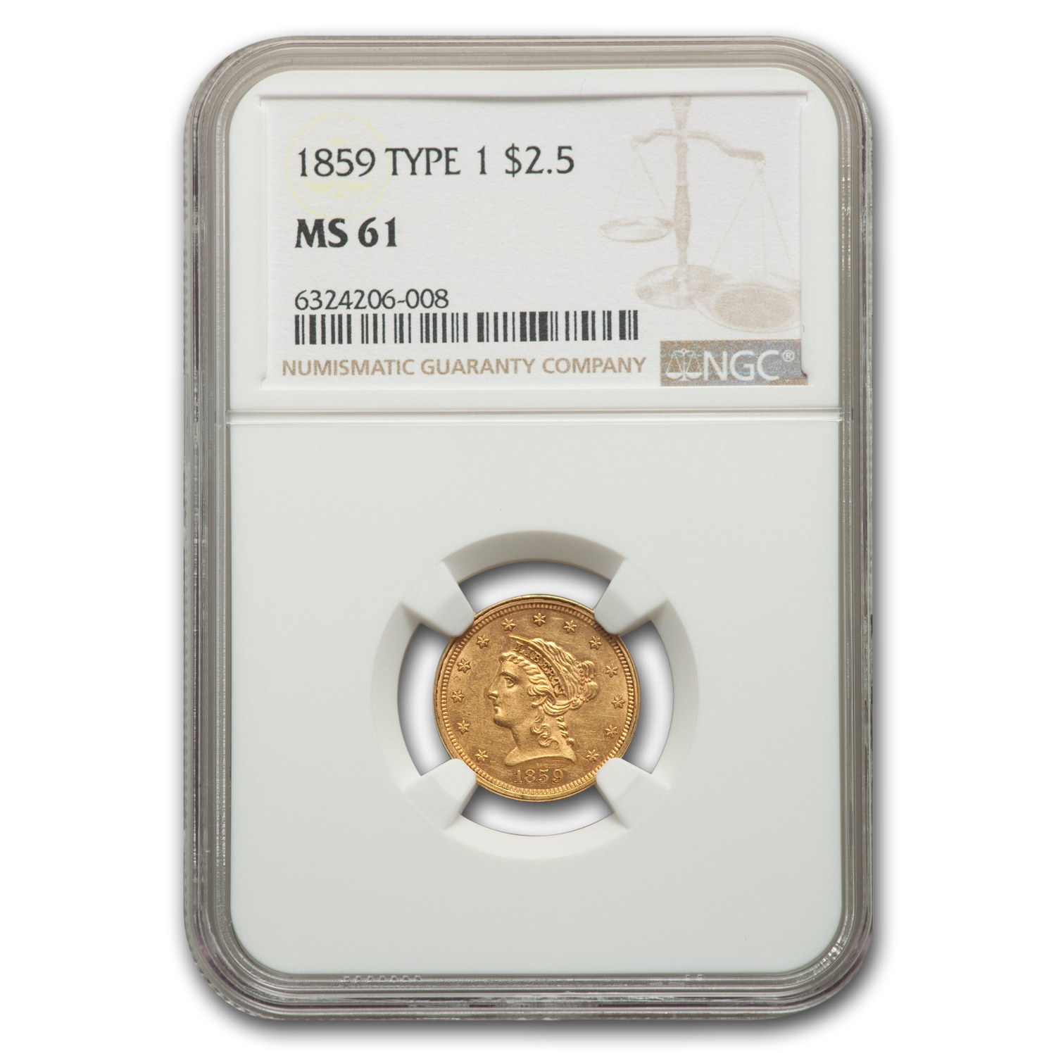 Buy 1859 $2.50 Liberty Gold Quarter Eagle MS-61 NGC (Type-I)