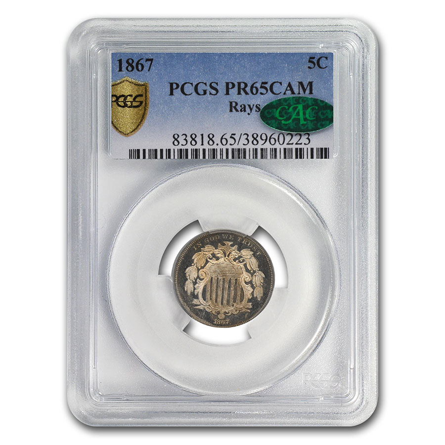 Buy 1867 Shield Nickel w/Rays PR-65 Cameo PCGS CAC