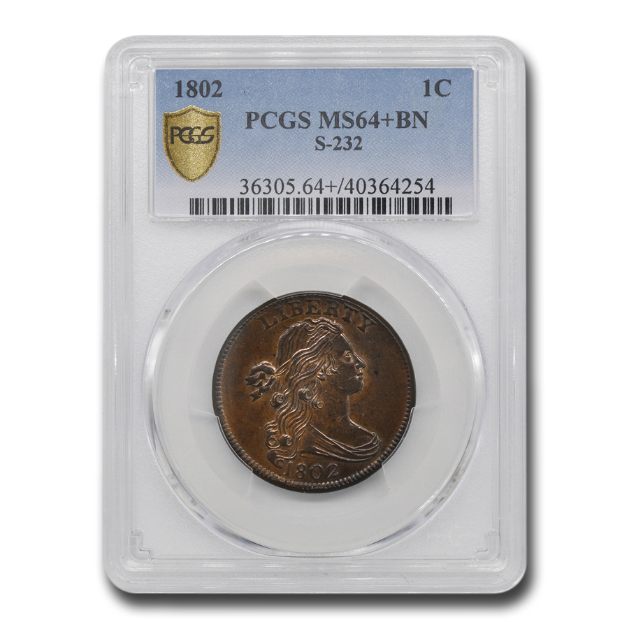 Buy 1802 Draped Bust Large Cent MS-64 PCGS (Brown, S-232)