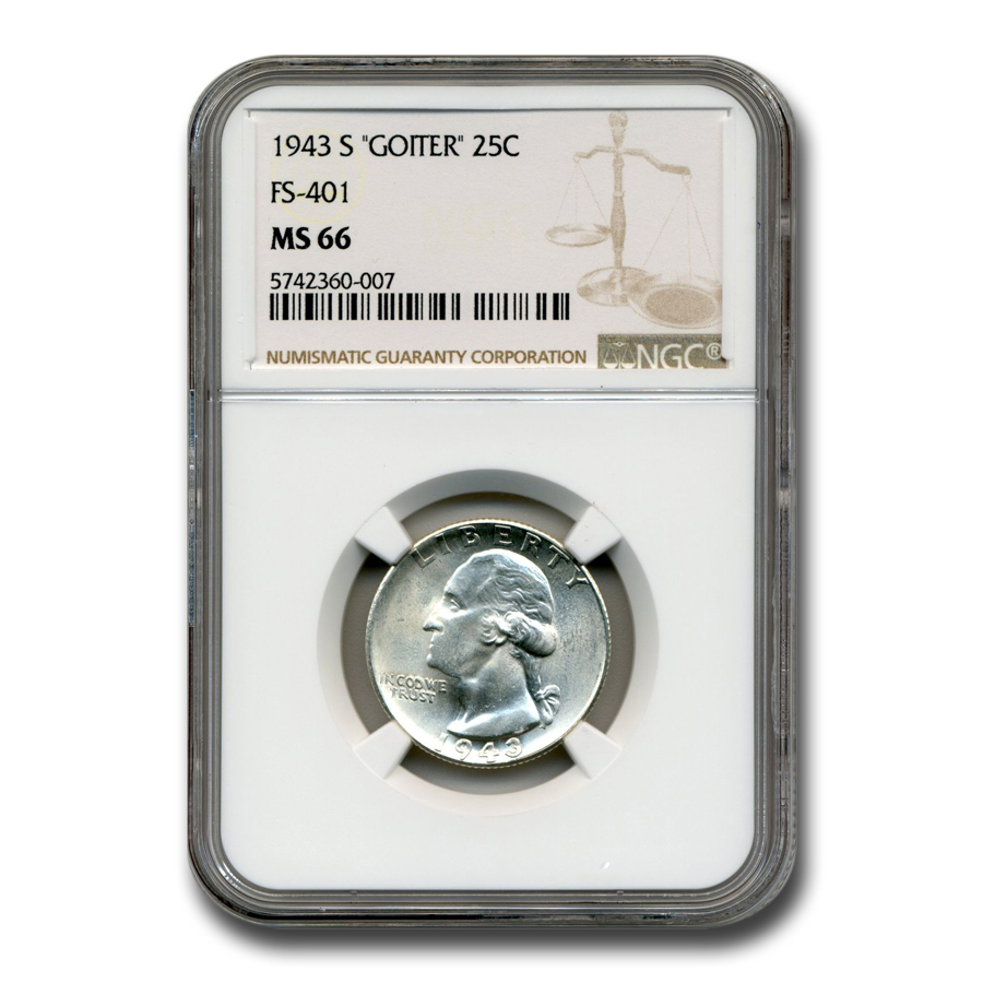 Buy 1943-S Washington Quarter MS-66 NGC (Goiter FS-401)