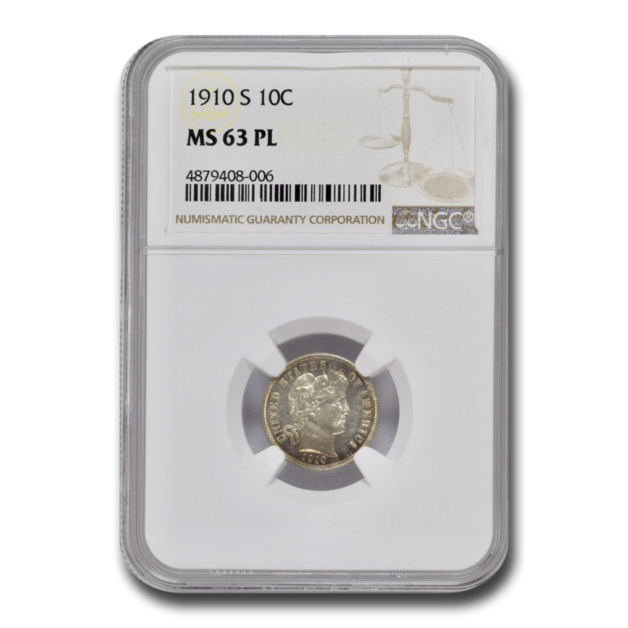 Buy 1910-S Barber Dime MS-63 NGC (PL)