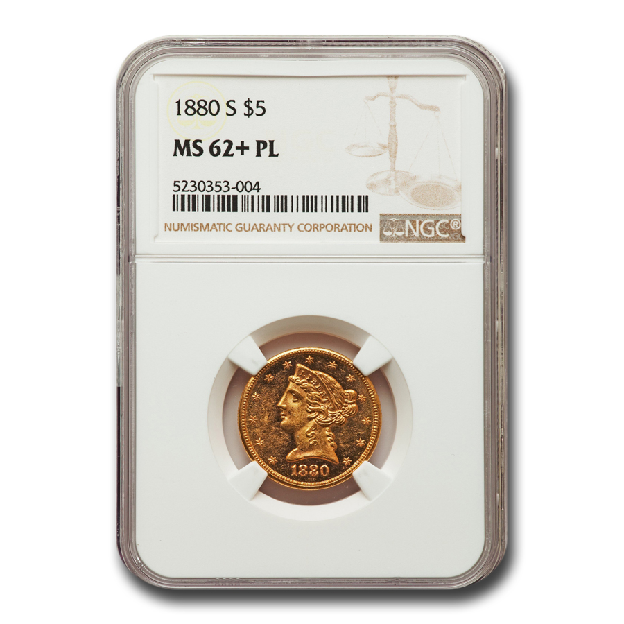 Buy 1880-S $5 Liberty Gold Half Eagle MS-62+ NGC (PL)