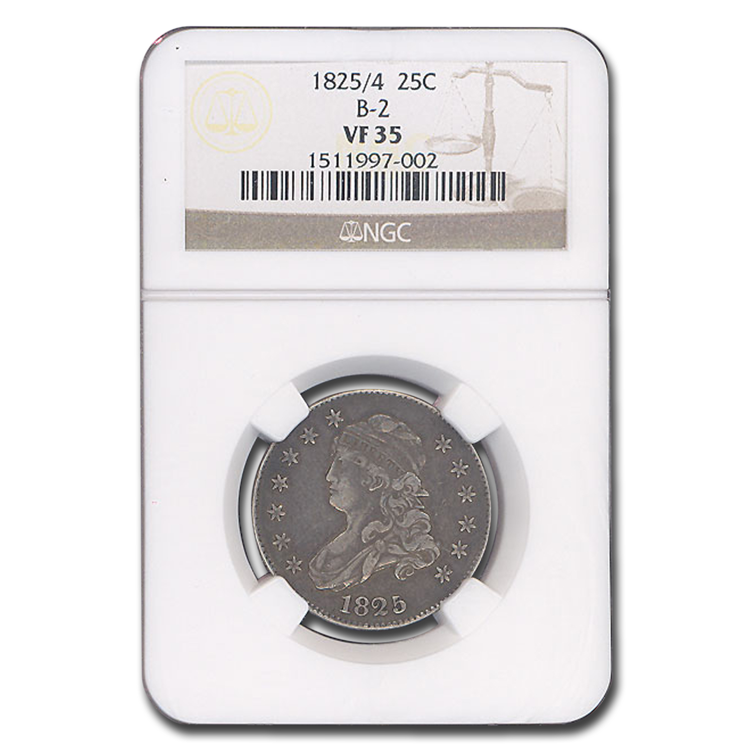 Buy 1825/4 (2) Capped Bust Quarter VF-35 NGC (B-2) - Click Image to Close