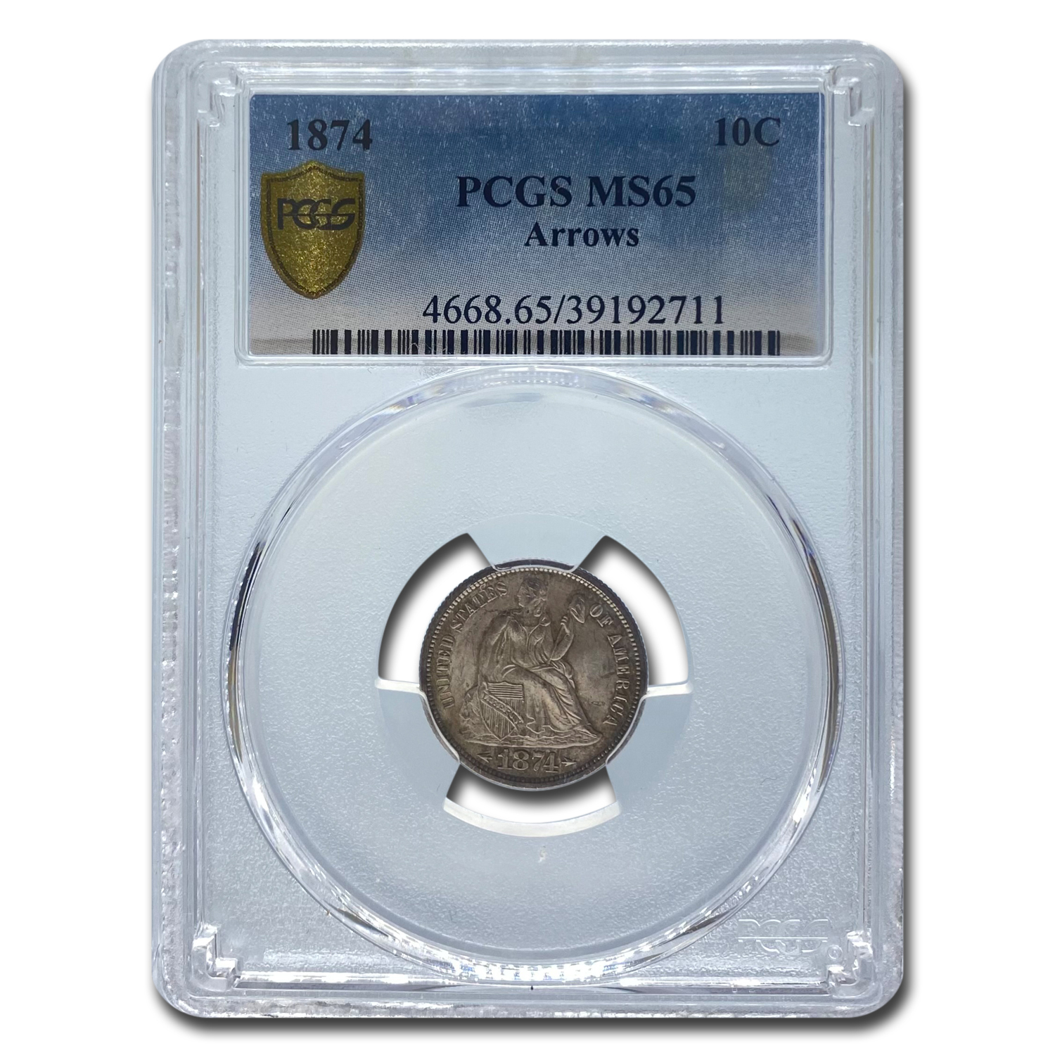 Buy 1874 Liberty Seated Dime MS-65 PCGS (Arrows)