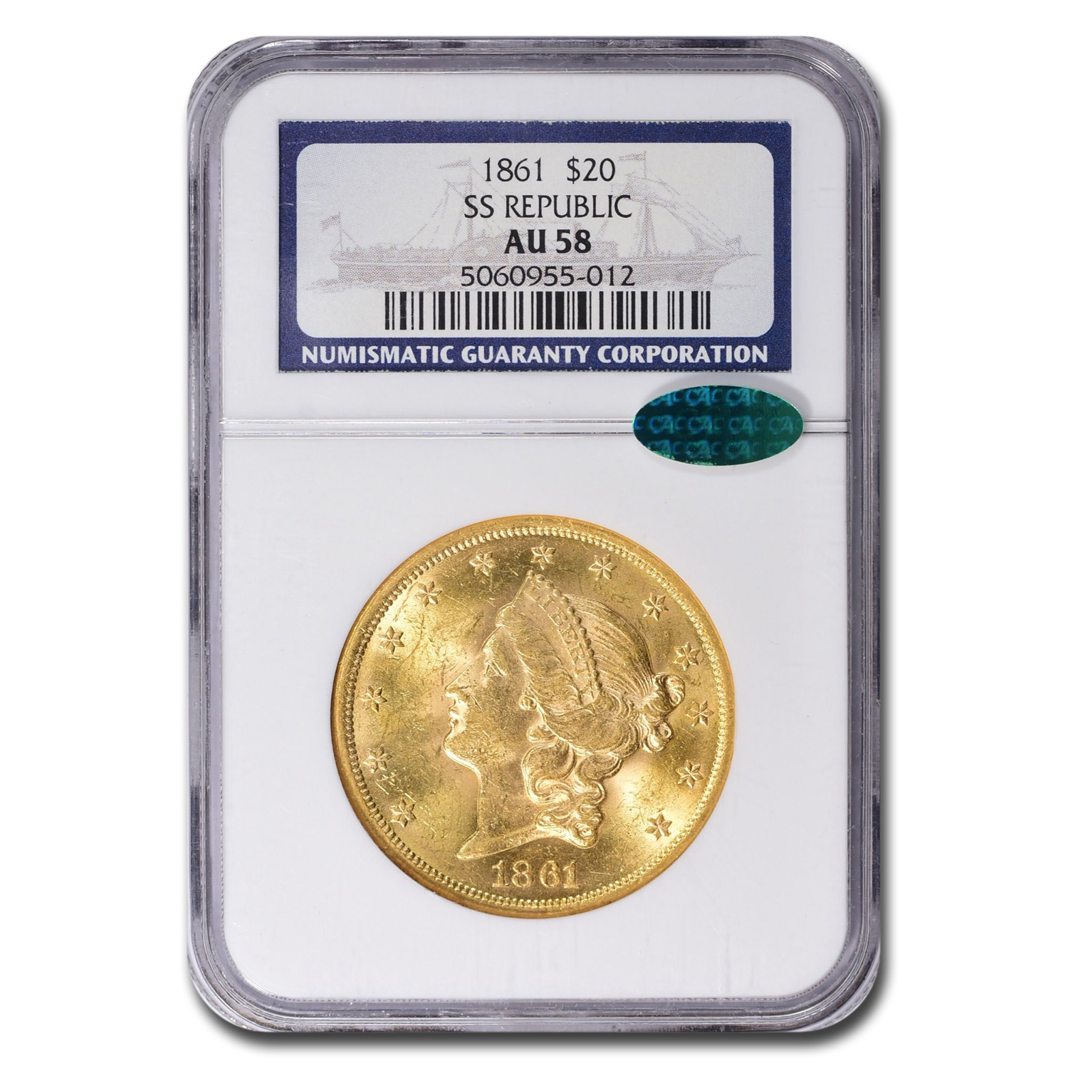 Buy 1861 $20 Liberty Gold Double Eagle AU-58 NGC CAC (SS Republic)