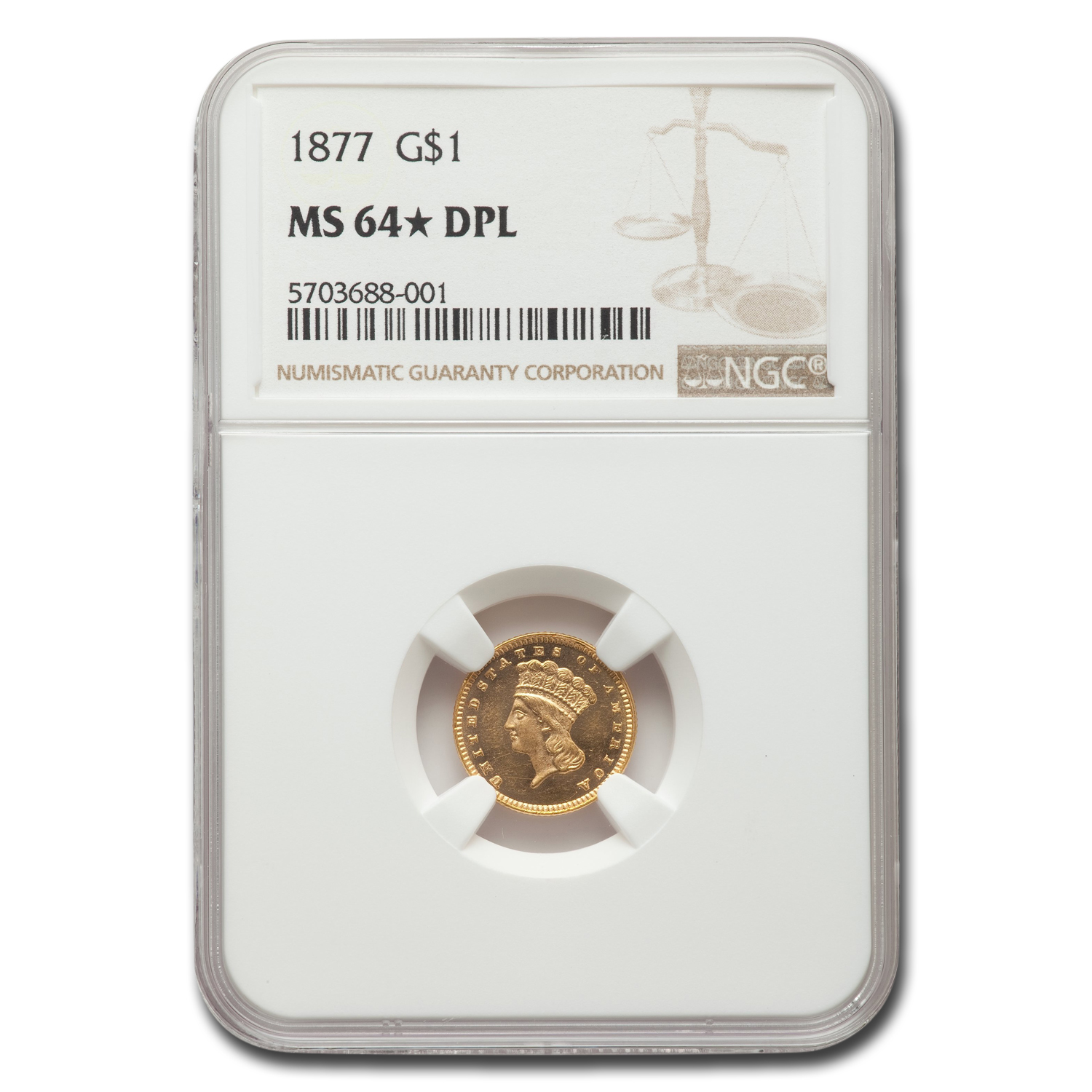 Buy 1877 $1 Indian Head Gold MS-64* NGC (DPL)