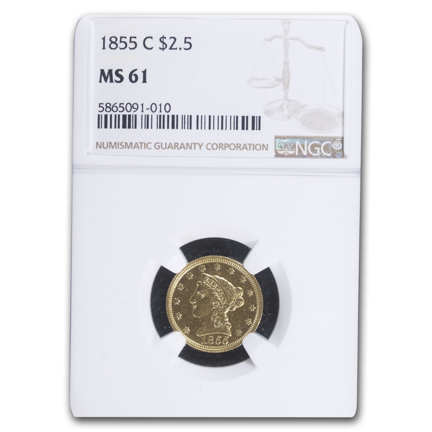 Buy 1855-C $2.50 Liberty Gold Quarter Eagle MS-61 NGC