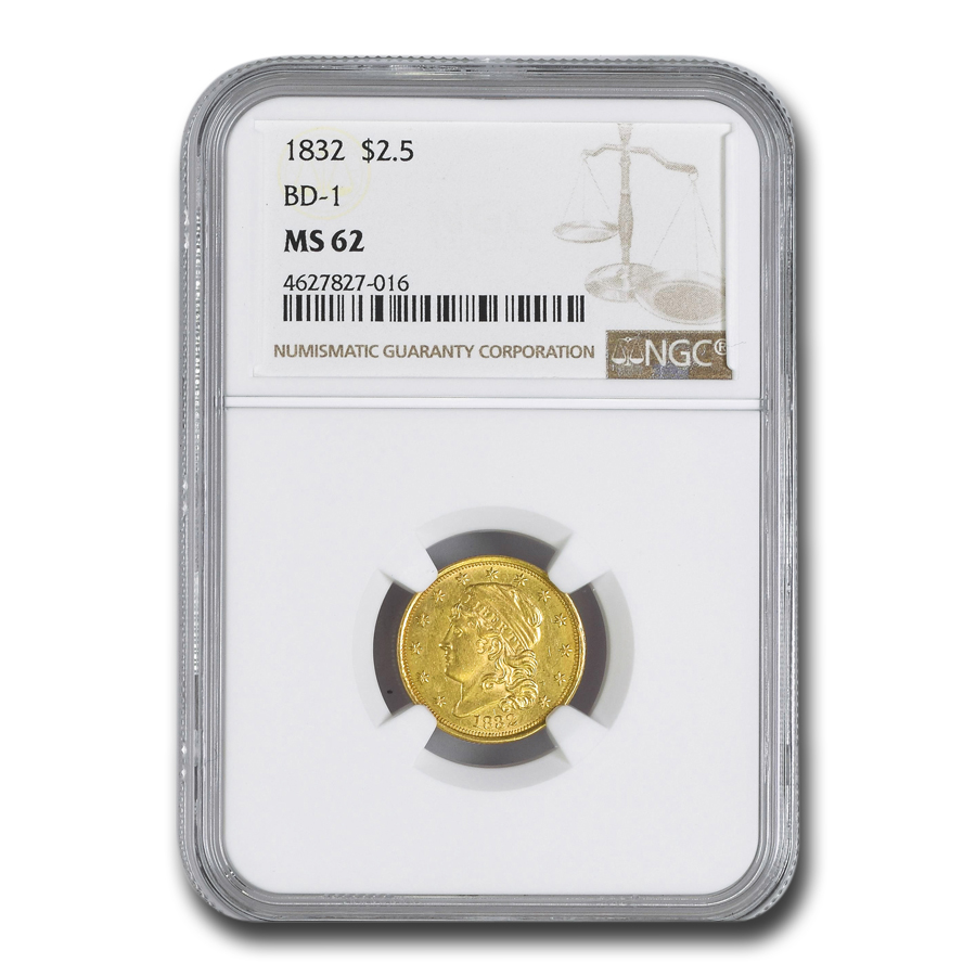 Buy 1832 $2.50 Gold Capped Bust Quarter Eagle MS-62 NGC (BD-1)
